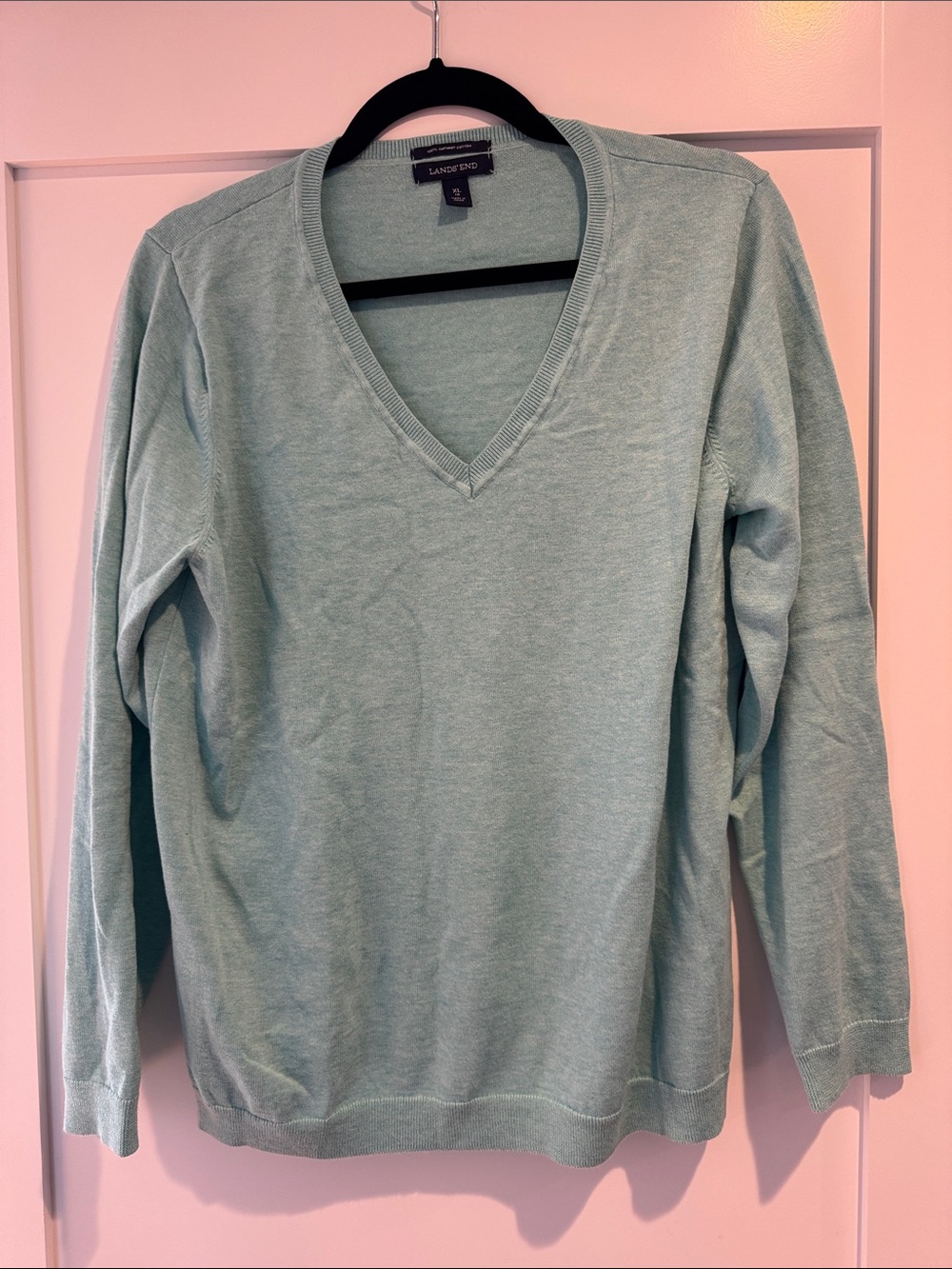 Lands’ End V-Neck Supima Cotton Sweater Size XL